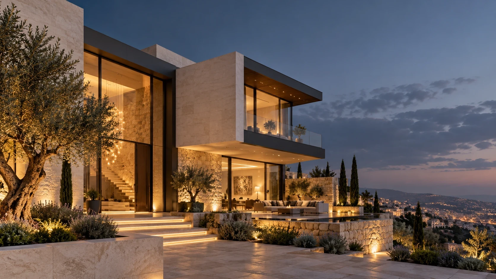 تصور معماري لفيلات راقية — الصورة توضيحية لاستخدامات مواد الجدران